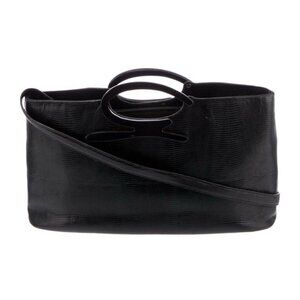 genny italy Authentic Lizard Leather Solid Black Shoulder Bag